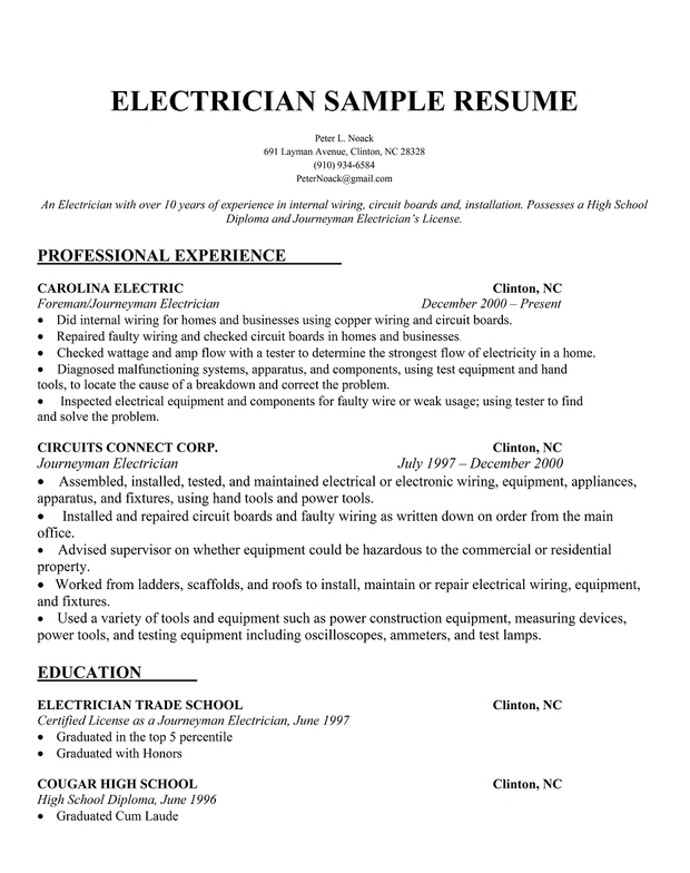 Resume electrician template